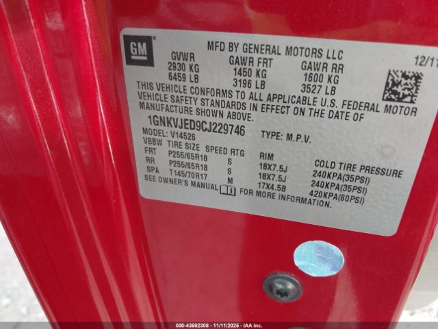 2012 CHEVROLET TRAVERSE 1GNKVJED9CJ229746 Photo 8