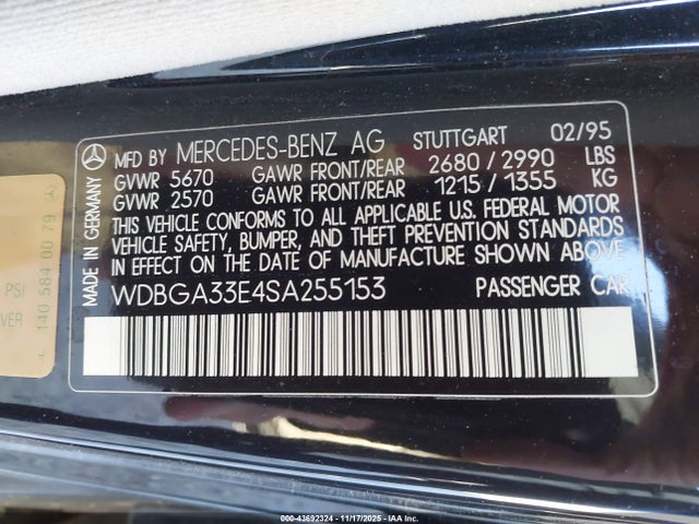 1995 MERCEDES-BENZ S WDBGA33E4SA255153 Photo 8