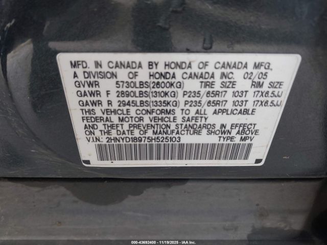 2005 ACURA MDX 2HNYD18975H525103 Photo 8