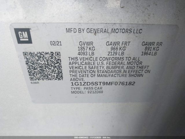 2021 CHEVROLET MALIBU 1G1ZD5ST9MF076182 Photo 8
