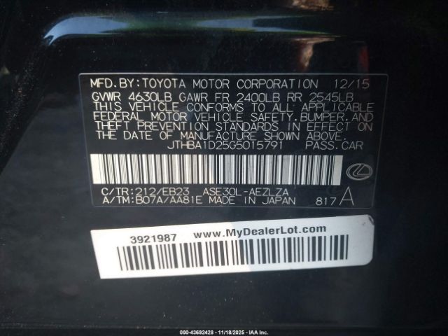 2016 LEXUS IS 200T JTHBA1D25G5015791 Photo 8