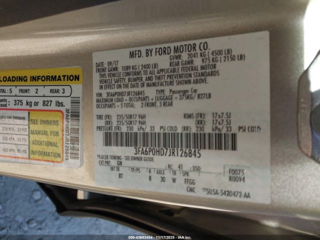 2018 FORD FUSION 3FA6P0HD7JR126845 Photo 8