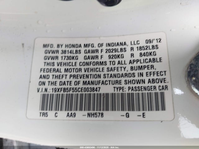 2012 HONDA CIVIC SDN 19XFB5F55CE003847 Photo 8