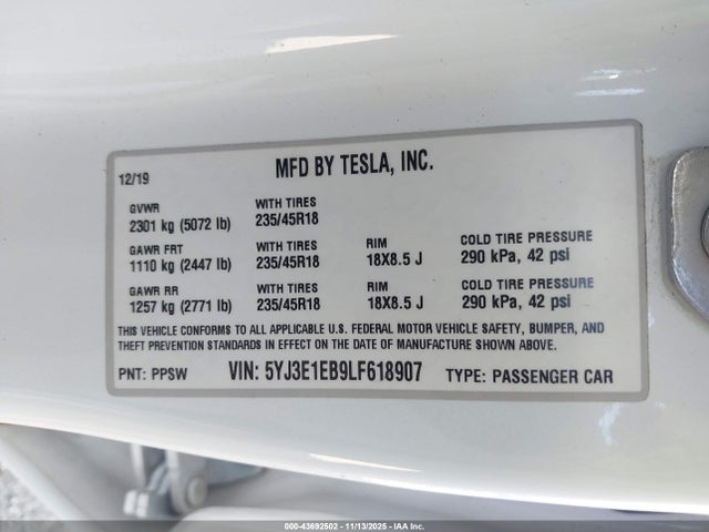 2020 TESLA MODEL 3 5YJ3E1EB9LF618907 Photo 8