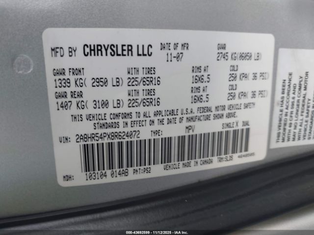 2008 CHRYSLER TOWN & COUNTRY 2A8HR54PX8R624072 Photo 8