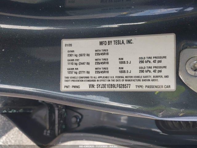 2020 TESLA MODEL 3 5YJ3E1EB9LF628577 Photo 8