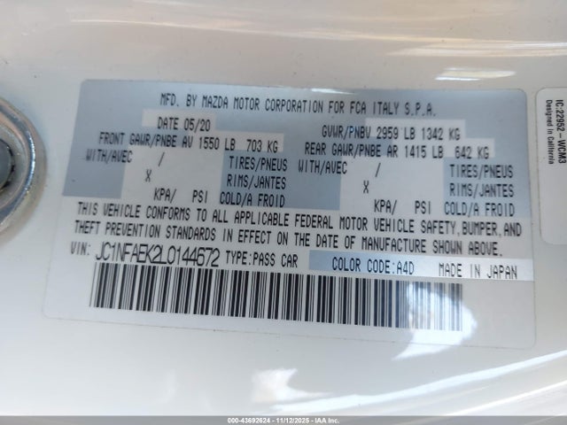 2020 FIAT 124 SPIDER JC1NFAEK2L0144672 Photo 8