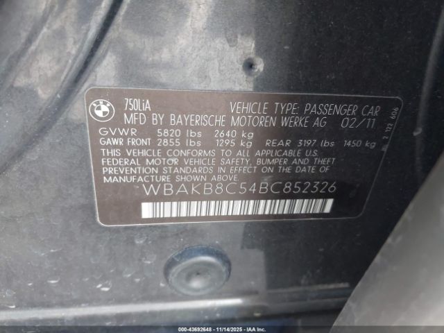 2011 BMW 750LI WBAKB8C54BC852326 Photo 8