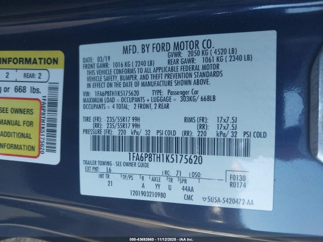 1FA6P8TH1K5175620 Ford Mustang Ecoboost