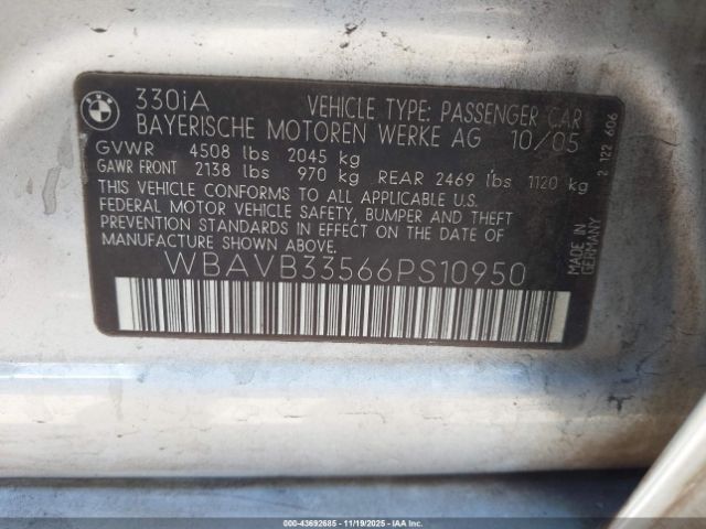 2006 BMW 330I WBAVB33566PS10950 Photo 8