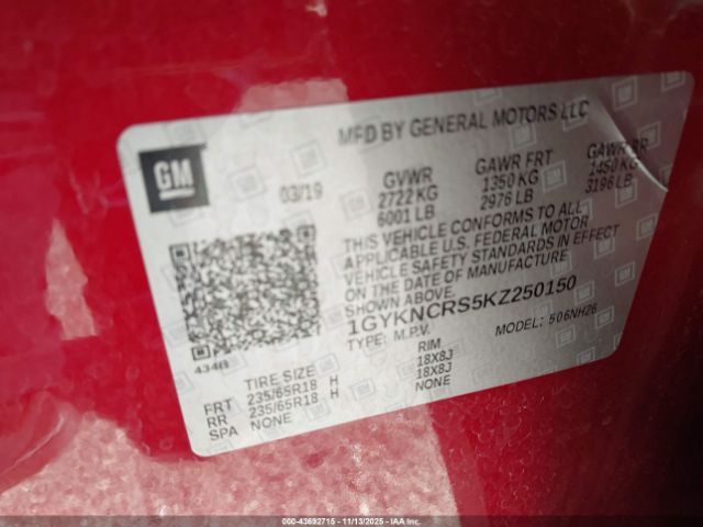 2019 CADILLAC XT5 1GYKNCRS5KZ250150 Photo 8