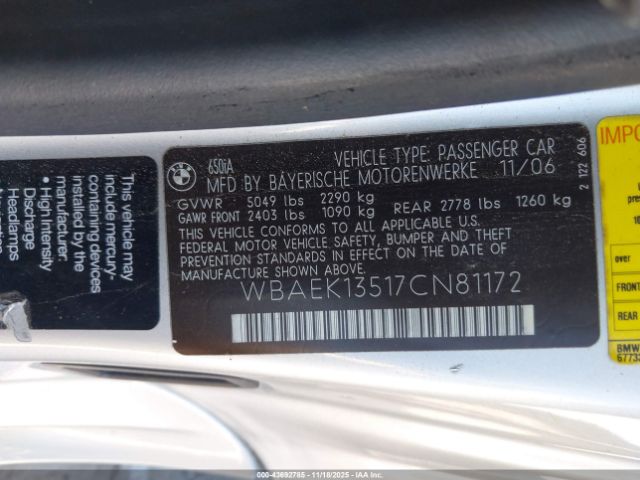 2007 BMW 650I WBAEK13517CN81172 Photo 8