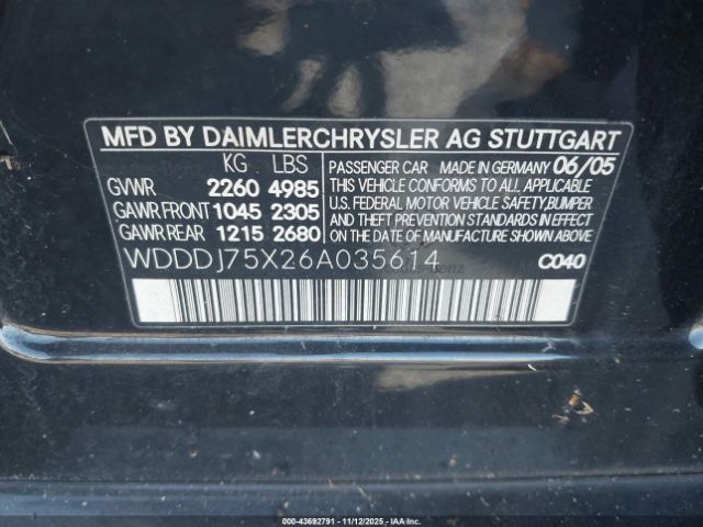 2006 MERCEDES-BENZ CLS 500 WDDDJ75X26A035614 Photo 8