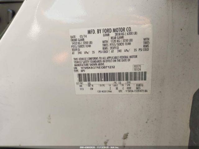 2014 FORD EXPLORER 1FM5K8GT6EGB71232 Photo 8