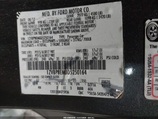 2013 FORD MUSTANG 1ZVBP8EM0D5250164 Photo 8