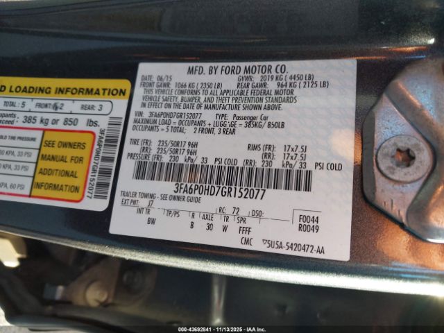 2016 FORD FUSION 3FA6P0HD7GR152077 Photo 8