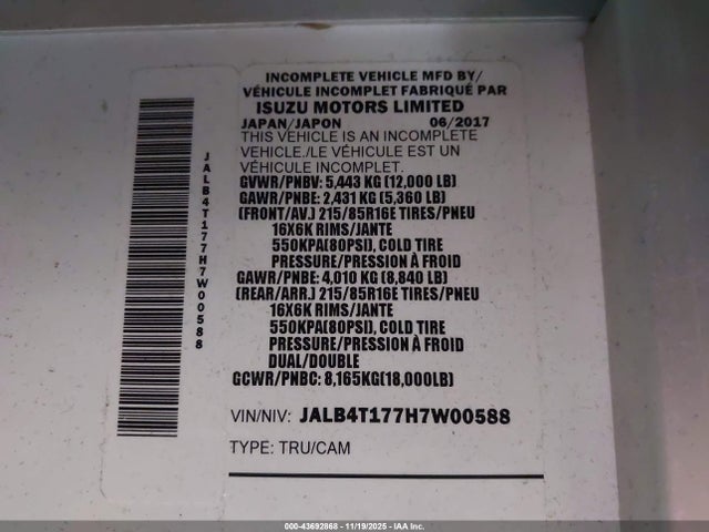 JALB4T177H7W00588 Isuzu Reach