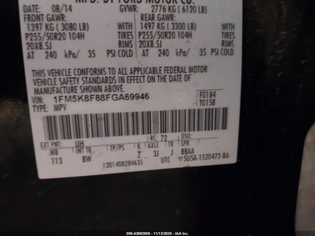 2015 FORD EXPLORER 1FM5K8F88FGA69946 Photo 8