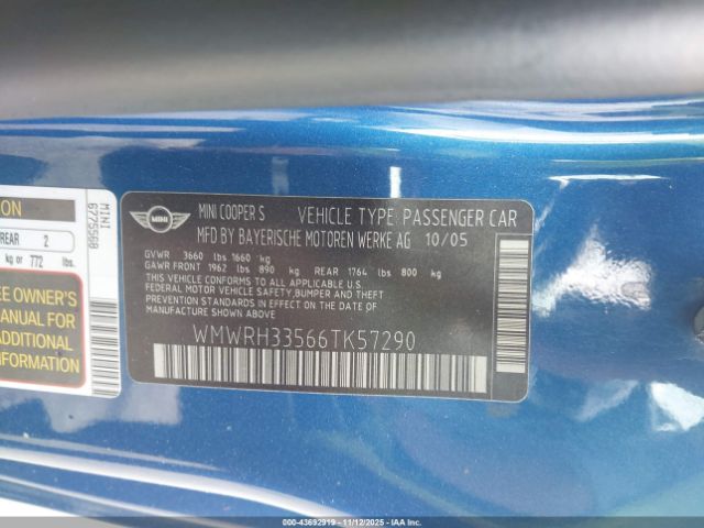 2006 MINI COOPER S WMWRH33566TK57290 Photo 8