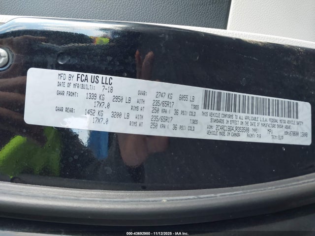 Aukcja sprzedaży 2018 Chrysler Pacifica Touring L, vin: 2C4RC1BG4JR353508, numer aukcji: 43692980