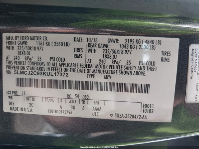 Lincoln MKC SELECT 2019 5LMCJ2C93KUL17372 Image 9