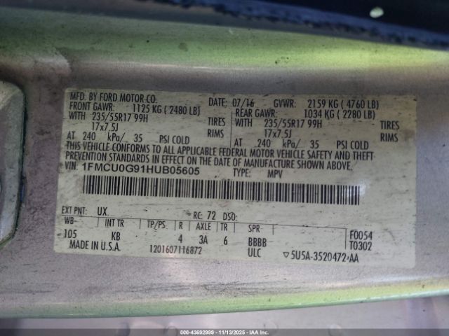 2017 FORD ESCAPE 1FMCU0G91HUB05605 Photo 8