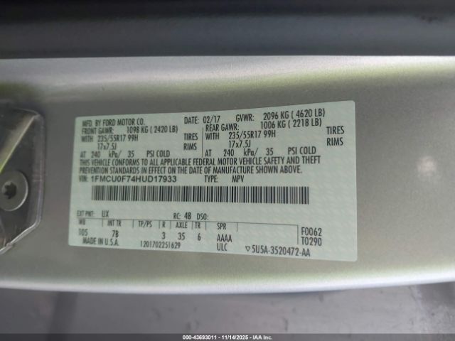 2017 FORD ESCAPE 1FMCU0F74HUD17933 Photo 8