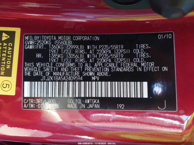 2010 LEXUS RX 350 JTJZK1BA5A2409594 Photo 8