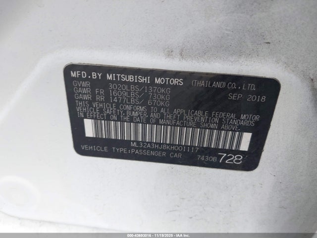 2019 MITSUBISHI MIRAGE ML32A3HJ8KH001117 Photo 8