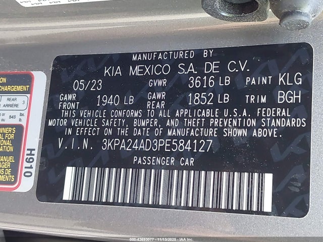 3KPA24AD3PE584127 KIA RIO S