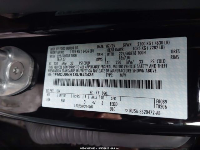 2025 FORD ESCAPE 1FMCU9NA1SUB43425 Photo 8