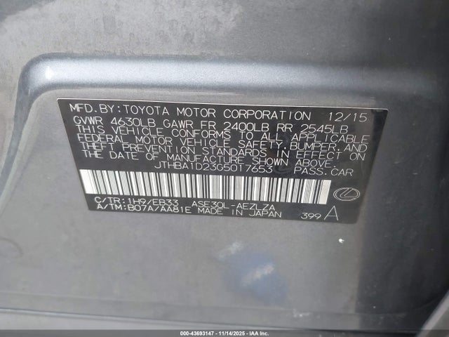 Продаж на аукціоні авто 2016 Lexus Is 200t, vin: JTHBA1D23G5017653, номер лоту: 43693147
