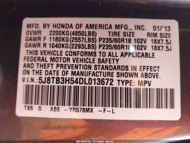 2013 ACURA RDX 5J8TB3H54DL013672 Photo 8