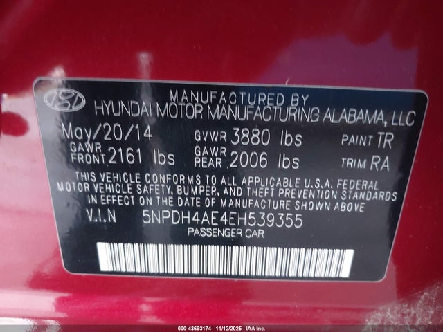 Hyundai dohc mpi nu 2014 5NPDH4AE4EH539355 Image 9