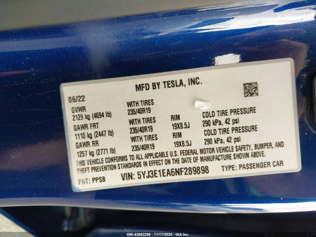 Tesla Model 3 Rear-wheel Drive 2022 5YJ3E1EA6NF289898 Image 8
