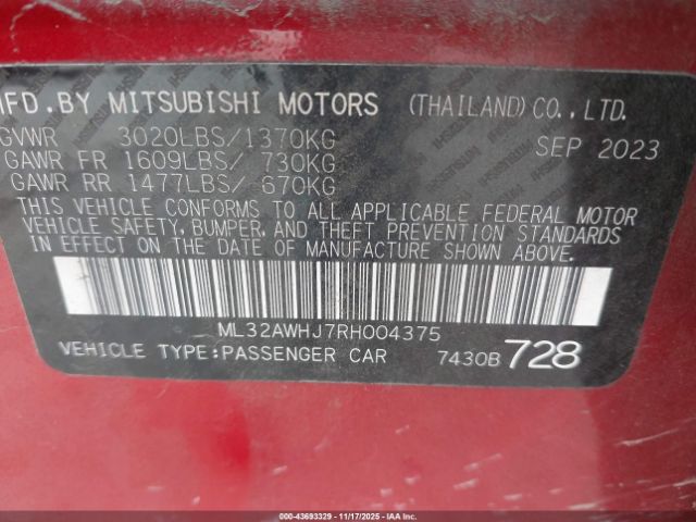 2024 MITSUBISHI MIRAGE ML32AWHJ7RH004375 Photo 8
