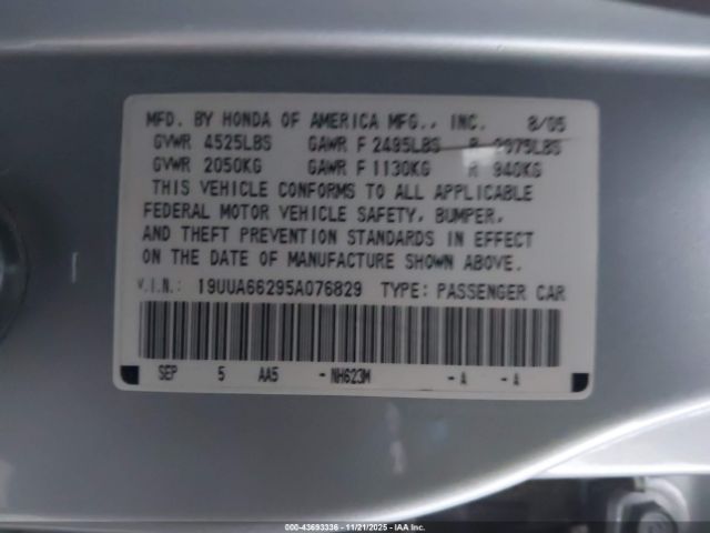 2005 ACURA TL 19UUA66295A076829 Photo 8