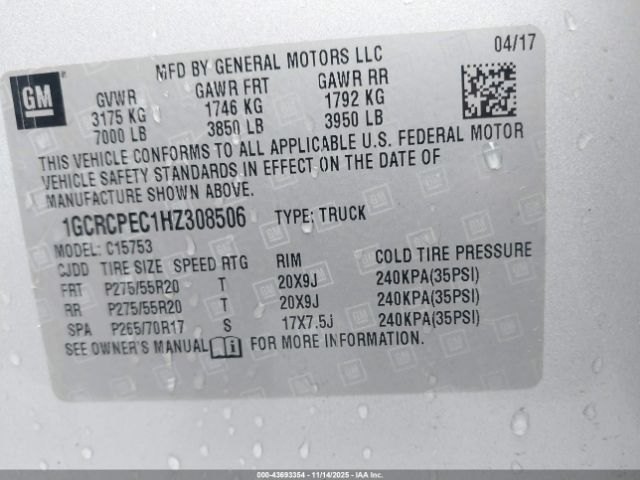 2017 CHEVROLET SILVERADO 1500 1GCRCPEC1HZ308506 Photo 8