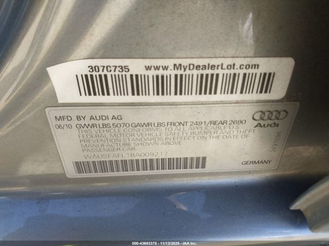 2011 AUDI A4 WAUSFAFL1BA009217 Photo 8