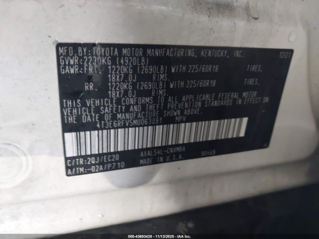 2021 TOYOTA RAV4 HYBRID 4T3E6RFV5MU063091 Photo 8