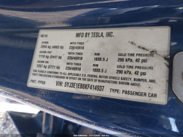 2019 TESLA MODEL 3 5YJ3E1EB8KF414937 Photo 8