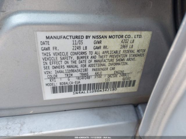 2006 NISSAN ALTIMA 1N4AL11D96N342180 Photo 8