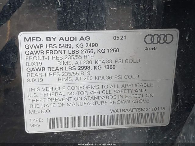 2021 AUDI Q5 WA1BAAFY5M2110118 Photo 8