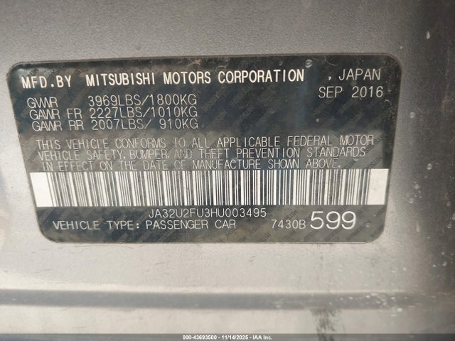 Mitsubishi LANCER ES 2017 JA32U2FU3HU003495 Image 9