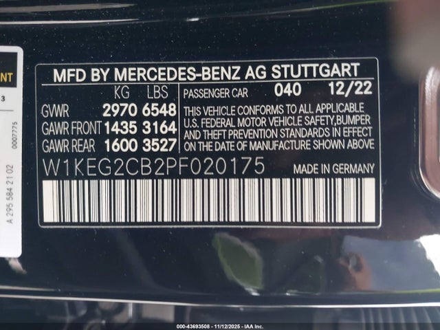Aukcja sprzedaży 2023 Mercedes-benz Eqe 500 4matic+, vin: W1KEG2CB2PF020175, numer aukcji: 43693508