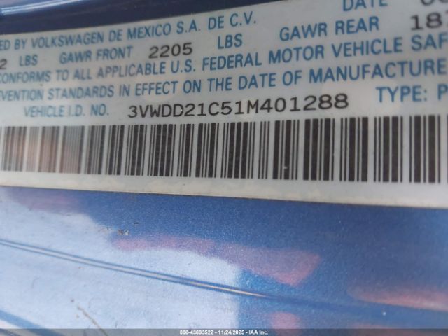 2001 VOLKSWAGEN NEW BEETLE 3VWDD21C51M401288 Photo 8