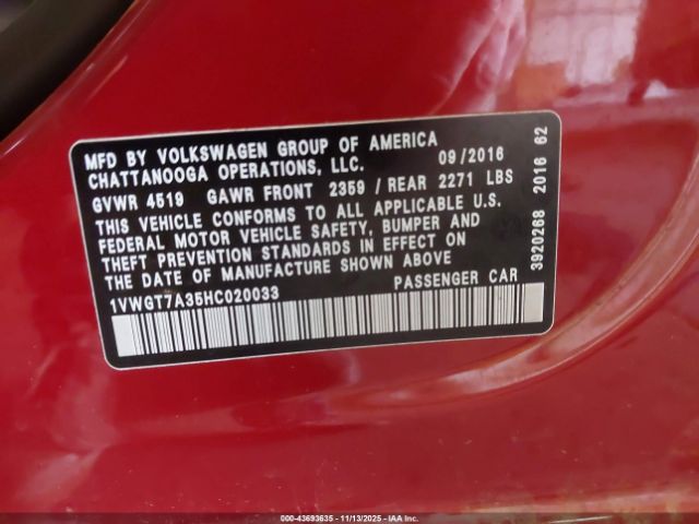 2017 VOLKSWAGEN PASSAT 1VWGT7A35HC020033 Photo 8