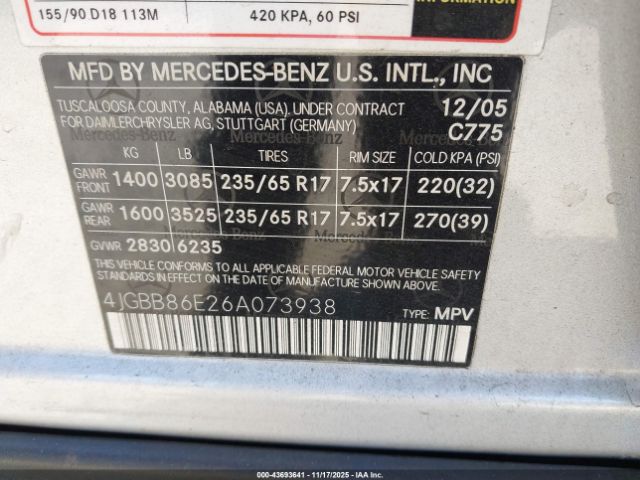 2006 MERCEDES-BENZ ML 350 4JGBB86E26A073938 Photo 8