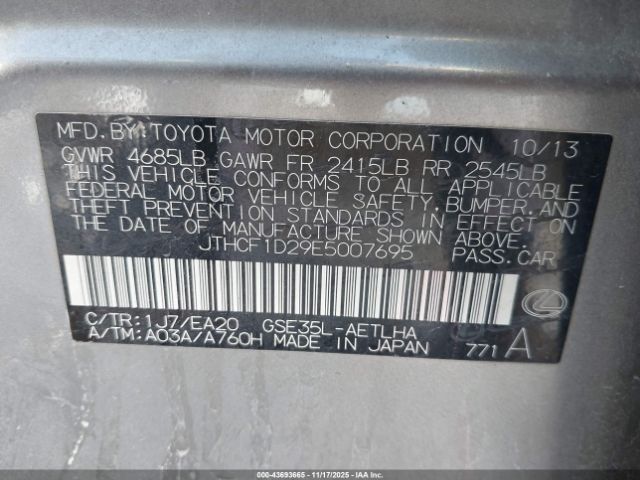 2014 LEXUS IS 250 JTHCF1D29E5007695 Photo 8