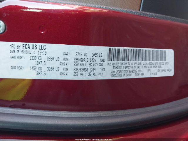 2019 CHRYSLER PACIFICA 2C4RC1GG2KR576995 Photo 8